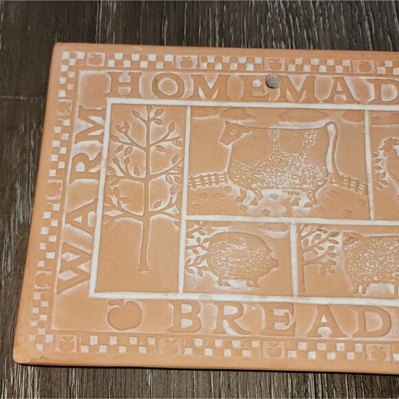 Vintage Terra Cotta Pottery Bread Bun Warmer Stone for Basket trivet wall hanger - Picture 6 of 6